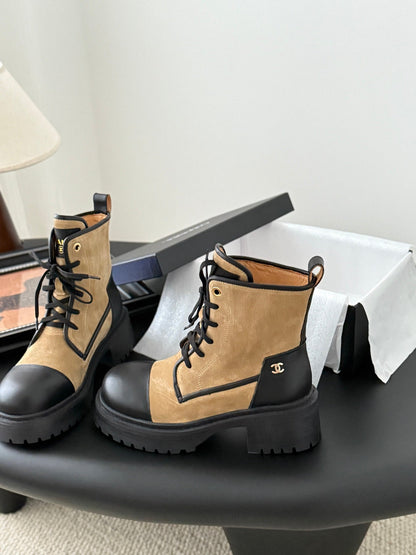 CC 25 ankle boots beige black suede sheepskin 458765