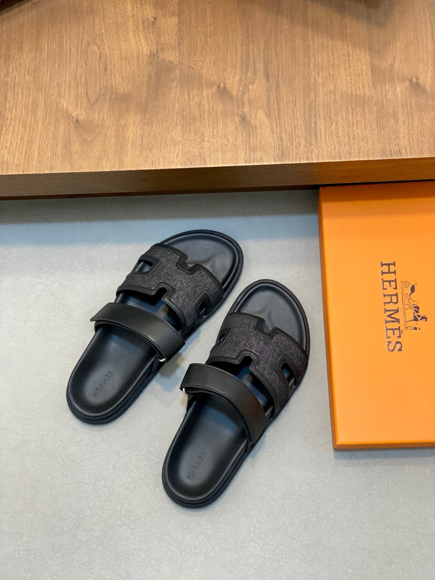 HM Men's Chypre Sandals Blue Black Denim Cowhide