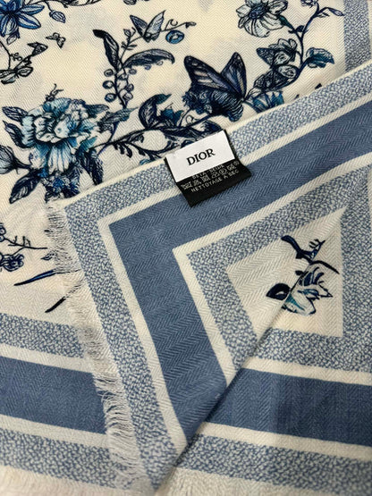 SCARF 180 CM IN WHITE MIX LIGHT BLUE CASHMERE AND SILK 408420