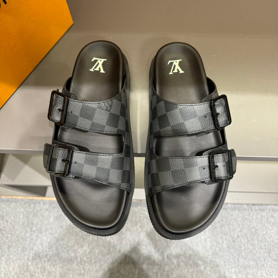 LV DAD SANDAL GREY MIX BLACK DAMIER CALFSKIN