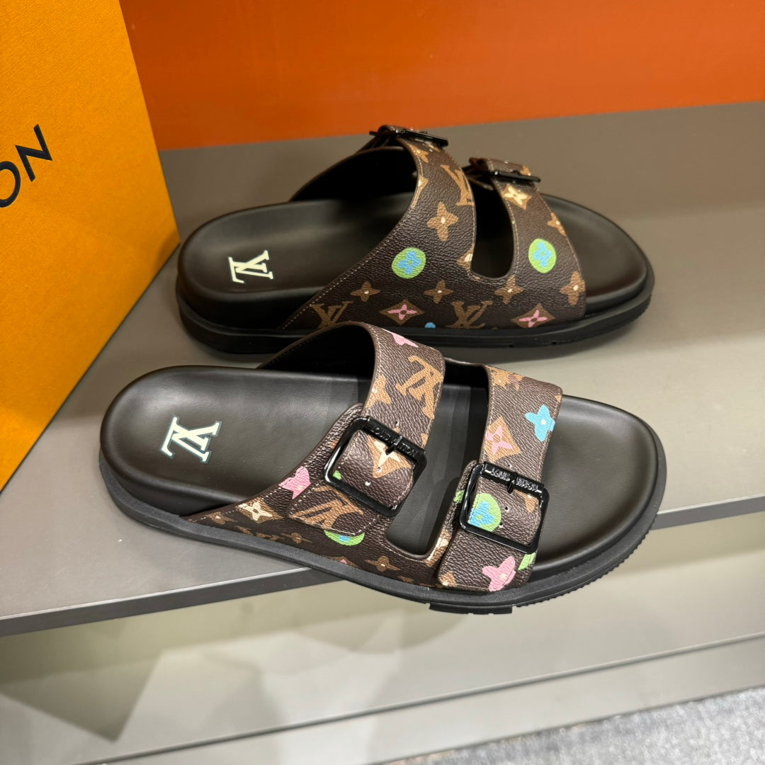LV DAD SANDAL CHOCOLATE BROWN MONOGRAM CALFSKIN