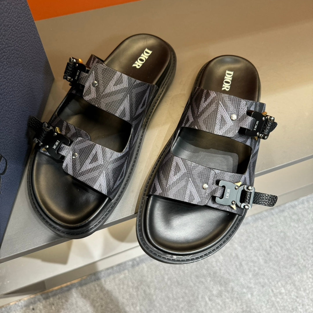 CD DOUBLE H-TOWN SANDAL BLACK CALFSKIN