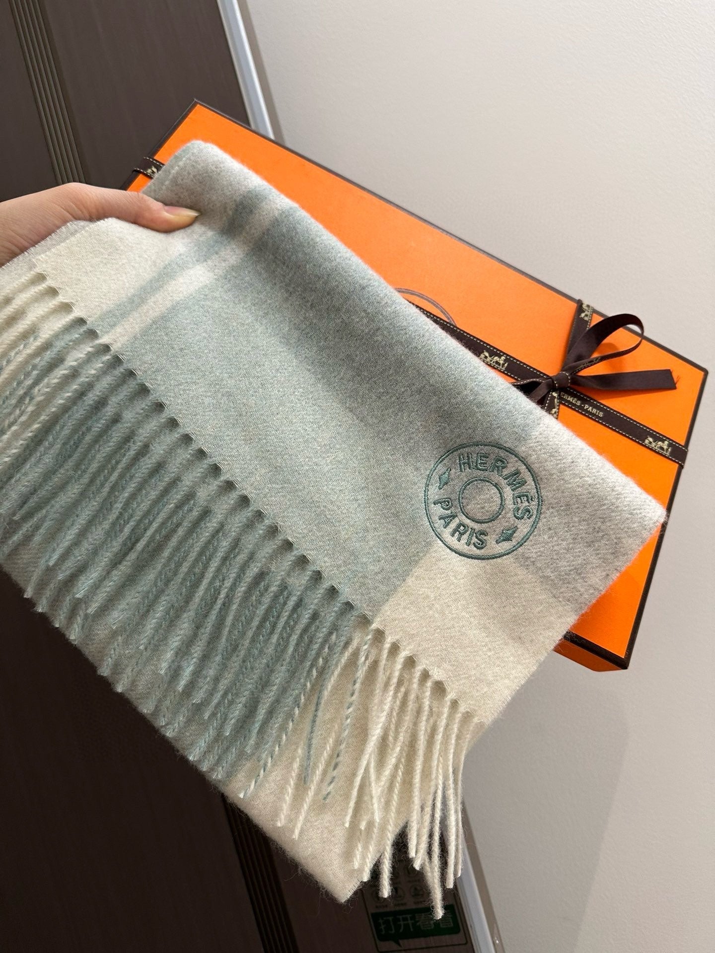Scarf 180 CM In Light Turquoise Mix White Light Grey Cashmere 381229