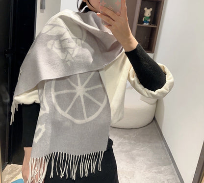 Scarf 180 CM Grey Light Grey Mix White Wool
