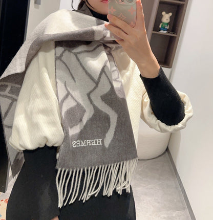Scarf 180 CM Grey Black Mix Light Grey Wool