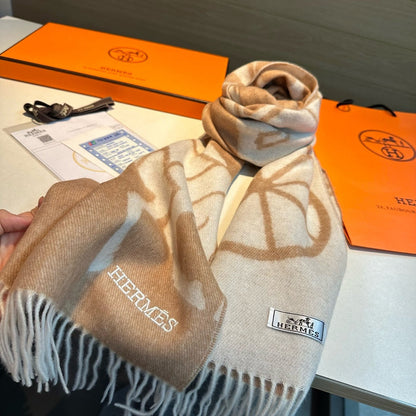 Scarf 180 CM Beige Mix White Wool