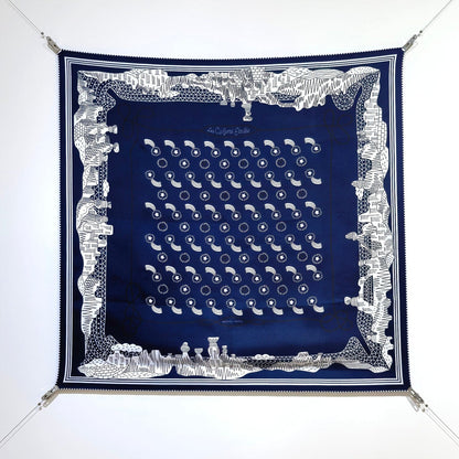 HM 26ss Amazon Scarf 90 Navy Blue Twill Silk 126312