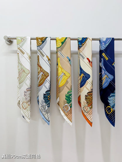 HM 26ss Amazon  Scarf 90 Beige Colorful Twill Silk 130279