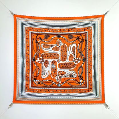 HM 26ss Amazon  Scarf 90 Orange White Twill Silk 132412