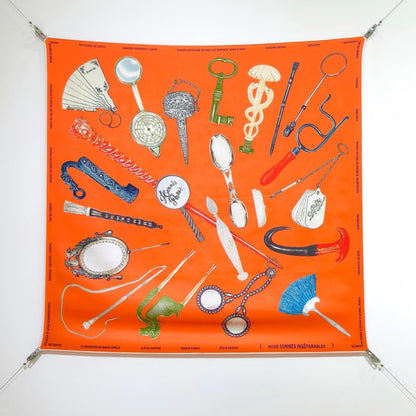 HM 26ss Double Sided Scarf 90 Orange Colorful Twill Silk 134426