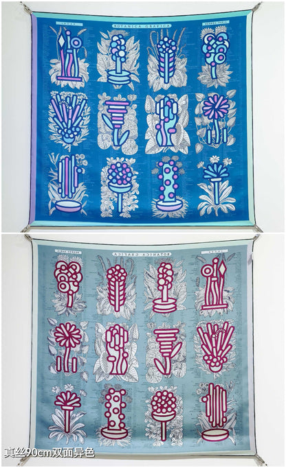 HM 26ss Amazon Scarf 90 Blue Colorful Twill Silk 126322
