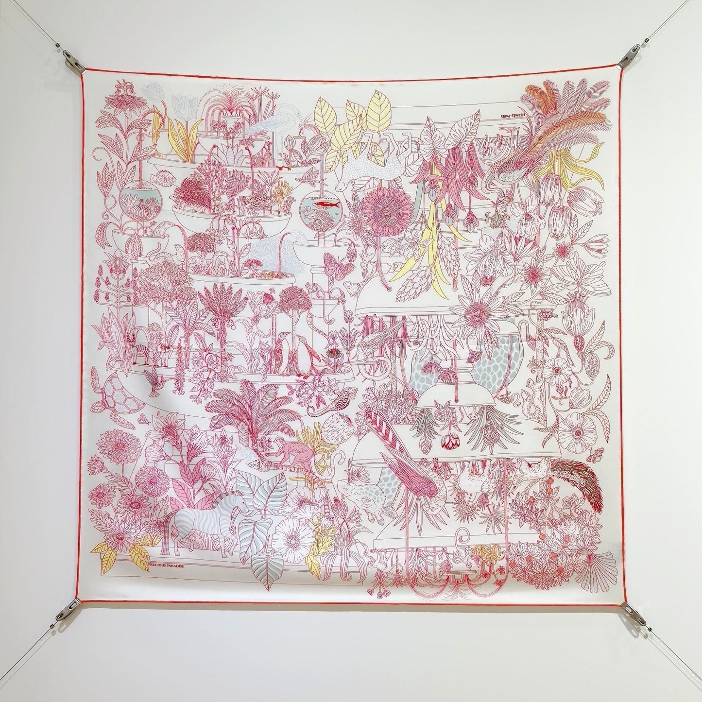 HM 26ss Sweet Saddle Scarf 90 Pink White Twill Silk 132415