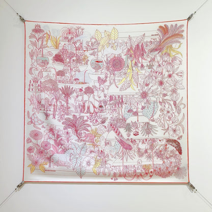 HM 26ss Sweet Saddle Scarf 90 Pink White Twill Silk 132415