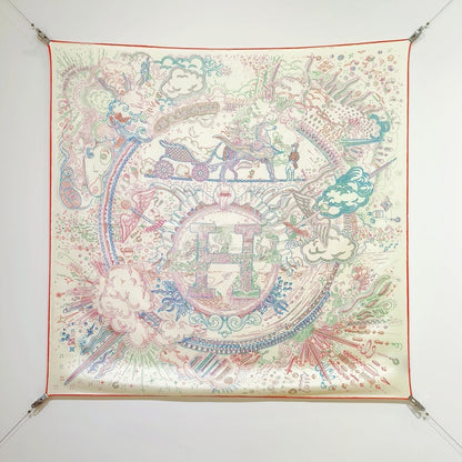 HM 26s 90 Double Sided Scarf Beige Colorful Mulberry Silk 145748