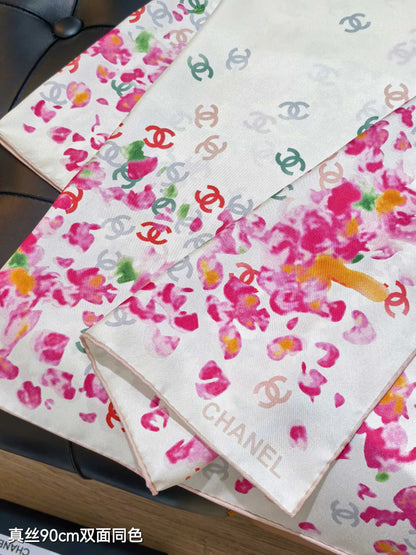 CC 25 Scarf 90CM In White Pink Colorful Cashmere 293050