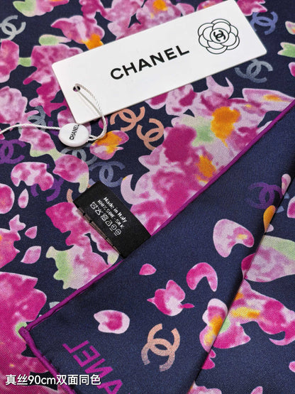 CC 25 Scarf 90CM In Navy Blue Purple Colorful Cashmere 293049