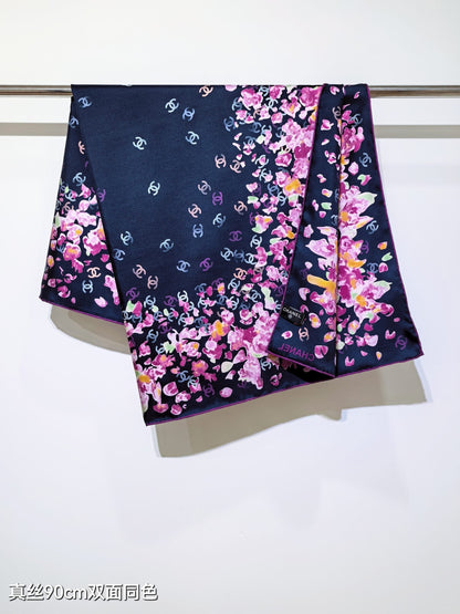 CC 25 Scarf 90CM In Navy Blue Purple Colorful Cashmere 293049