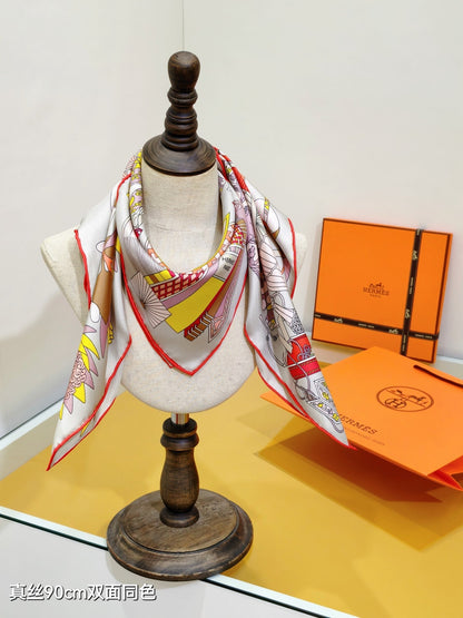 HM The Story 90 CM White Red Colorful  Cashmere and Silk 293065