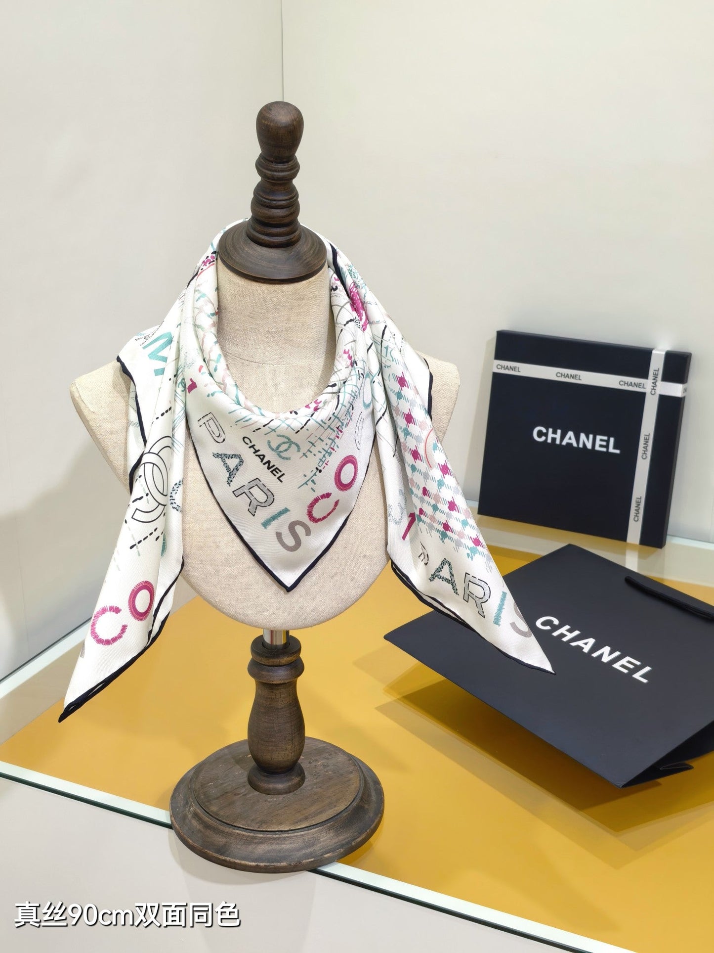 CC 25 Scarf 90CM In White Purple Colorful Cashmere 293047