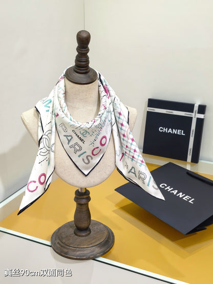 CC 25 Scarf 90CM In White Purple Colorful Cashmere 293047