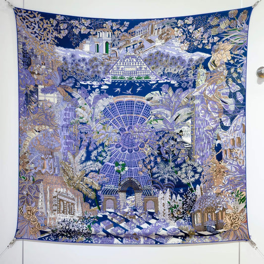 HM 26ss Amazon  Scarf 140 Purple Colorful Twill Silk 126338