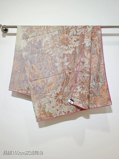 HM 26s 90 Double Sided Scarf Pink Beige Colorful Mulberry Silk 141474