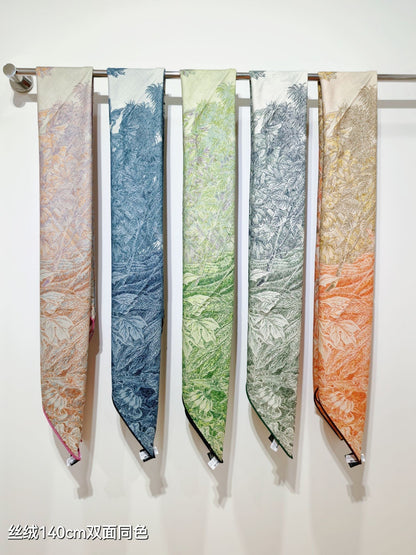 HM 26s 90 Double Sided Scarf Green Gray Colorful Mulberry Silk 141473
