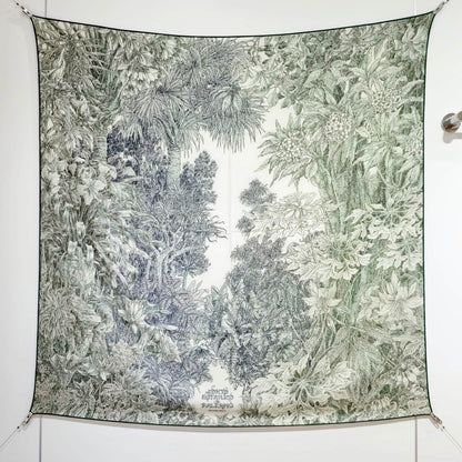 HM 26s 90 Double Sided Scarf Green Gray Colorful Mulberry Silk 141473