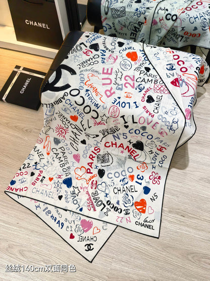 CC 25 Scarf 140CM White Colorful Cashmere 293078
