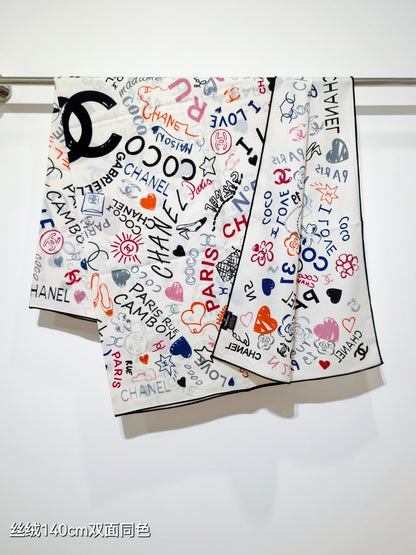 CC 25 Scarf 140CM White Colorful Cashmere 293078
