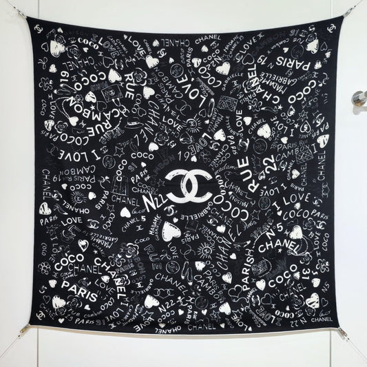 CC 25 Scarf 140CM Black White Cashmere 293081