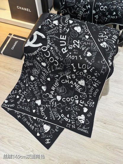 CC 25 Scarf 140CM Black White Cashmere 293081