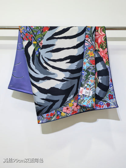 HM Tiger in Full Bloom 90 CM Light Purple Colorful  Cashmere and Silk 293066