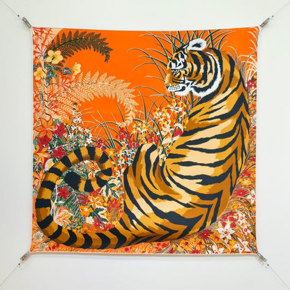 HM Tiger in Full Bloom 90 CM Orange Colorful  Cashmere and Silk 293068