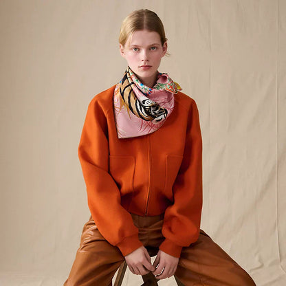 HM Tiger in Full Bloom 90 CM Pink Colorful  Cashmere and Silk 293069