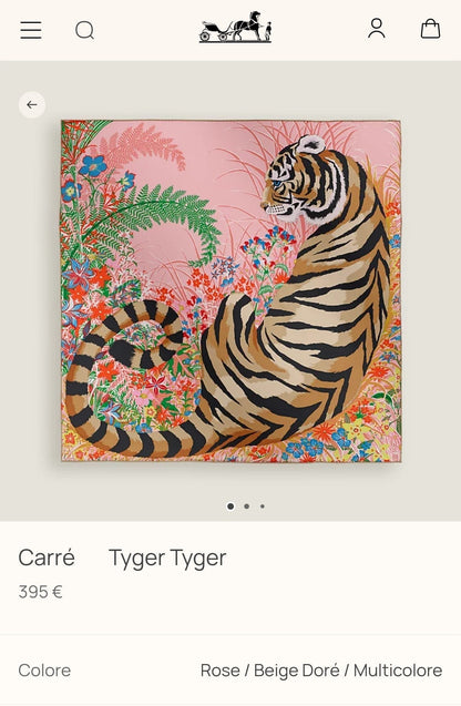 HM Tiger in Full Bloom 90 CM Pink Colorful  Cashmere and Silk 293069