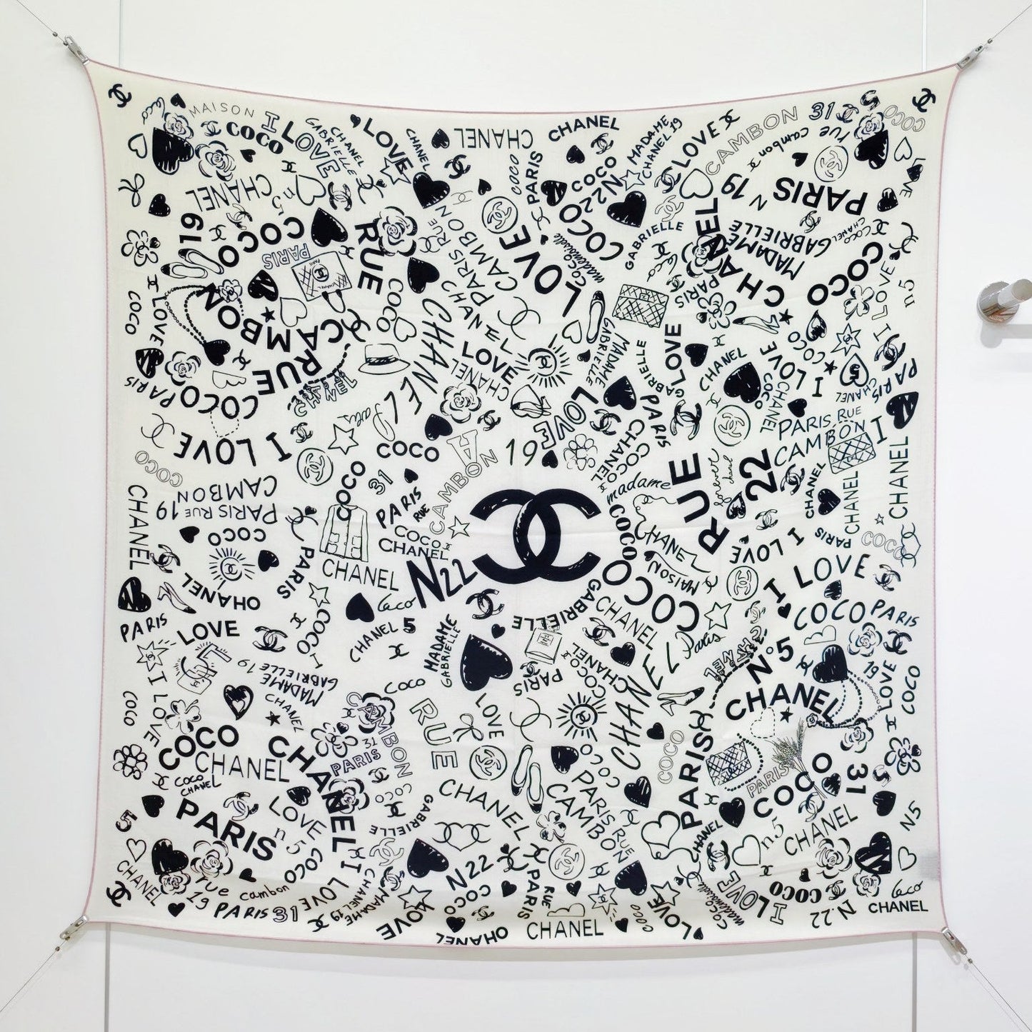 CC 25 Scarf 140CM White Black Colorful Cashmere 293079