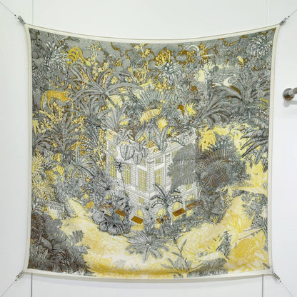 HM 26s 90 Double Sided Scarf Black White Yellow Colorful Mulberry Silk 141475