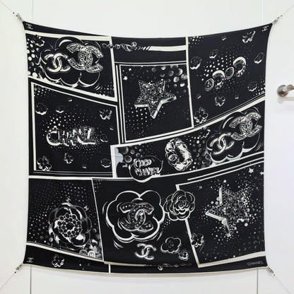 CC 25 Camellia Scarf 140CM Black White Cashmere 293082