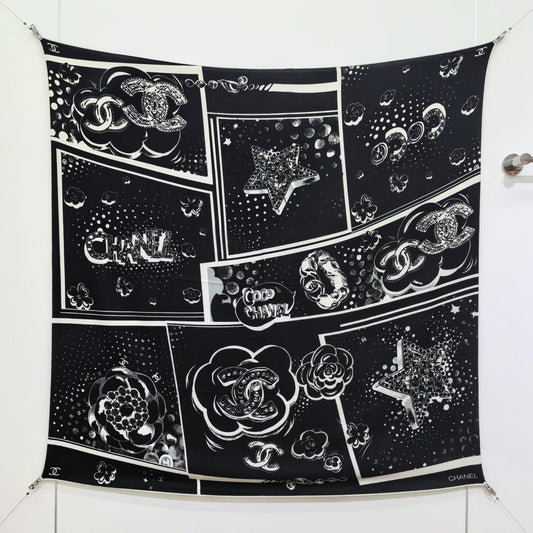 CC 25 Camellia Scarf 140CM Black White Cashmere 293082