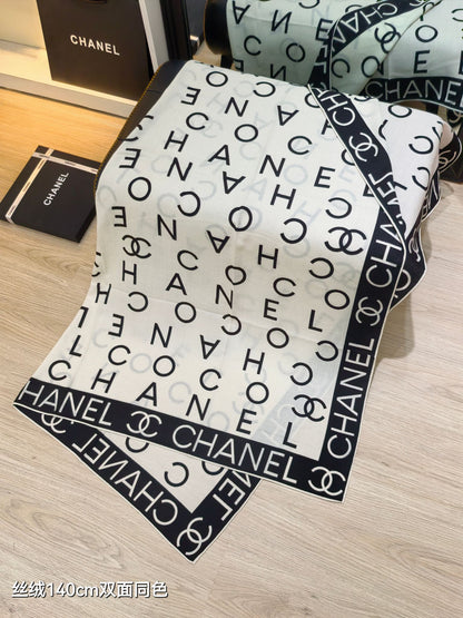 CC 25  Scarf 140CM White Black Cashmere 293085