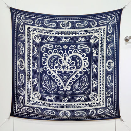 HM 26s Heart Horse Scarf 140 Navy Blue Cashmere Silk 139236