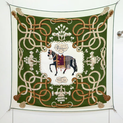 HM 26ss Double Sided Scarf 90 Green Beige Cashmere Silk 132454