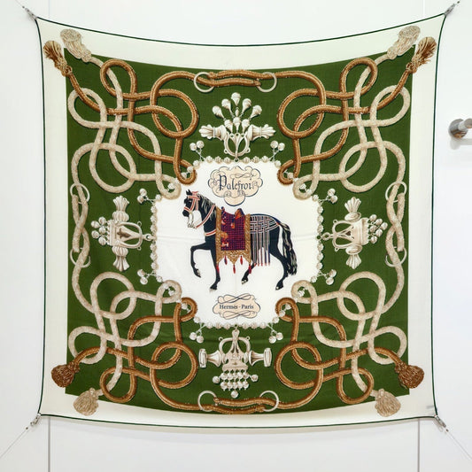 HM 26ss Double Sided Scarf 90 Green Beige Cashmere Silk 132454