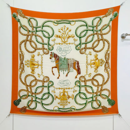HM 26ss Double Sided Scarf 90 Orange Green Beige Cashmere Silk 132455