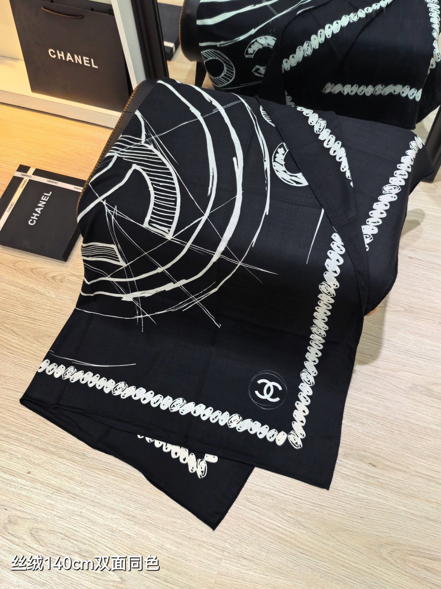 CC 25  Scarf 140CM Black Cashmere 293086