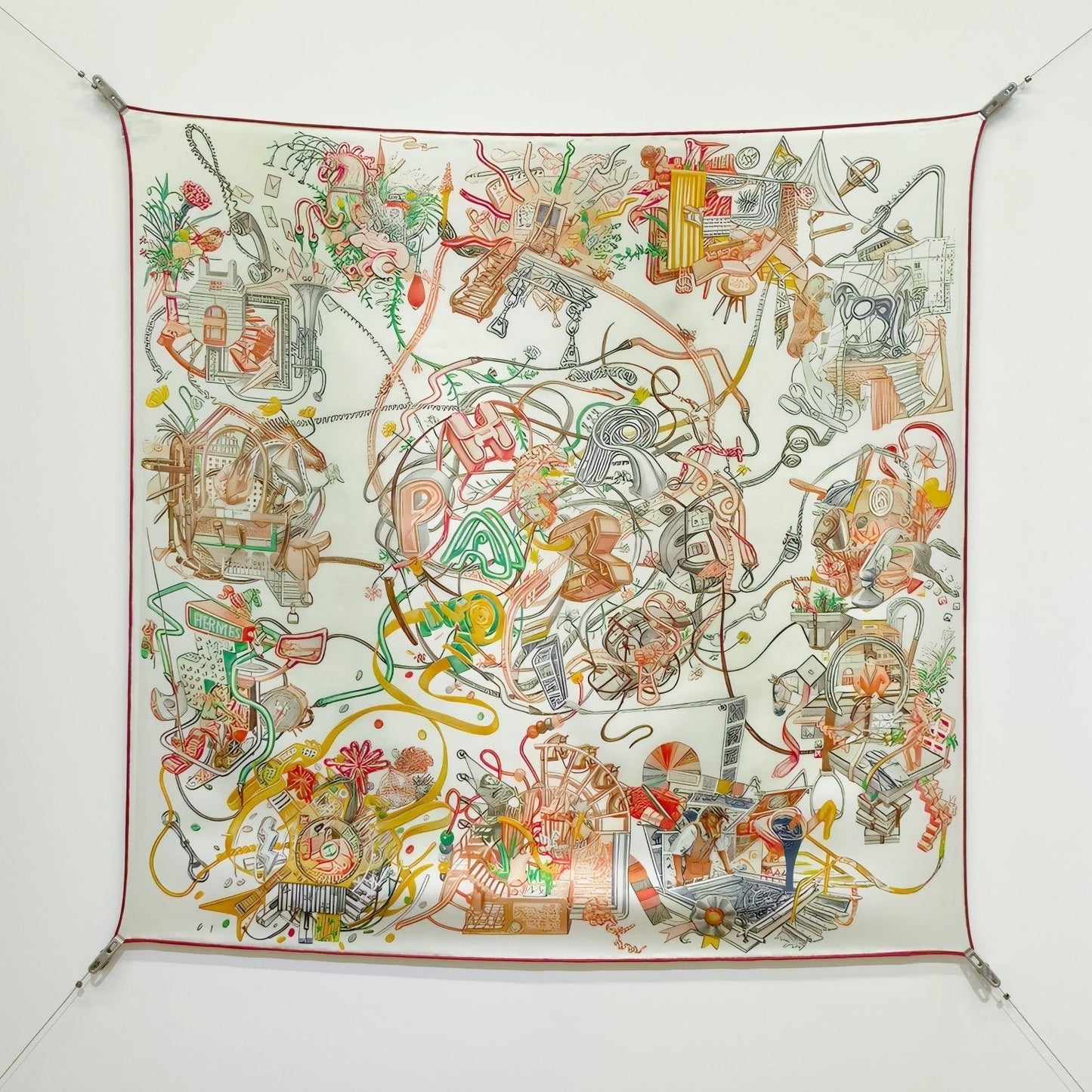 HM 26ss Amazon Scarf 90 White Colorful Twill Silk 126316