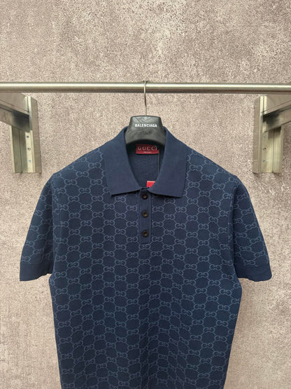 GC 2026 Men's  Short-sleeved Polo Shirt Dark Blue Jacquard Fabric 643433