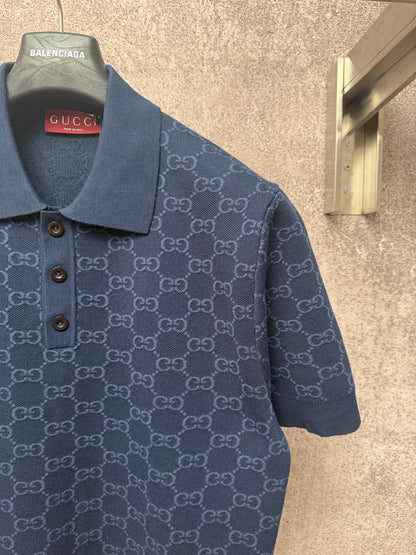 GC 2026 Men's  Short-sleeved Polo Shirt Dark Blue Jacquard Fabric 643433