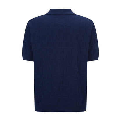 Fendi 2026 Men's Double F Polo Shirt Navy Blue Knitted Cotton 824166